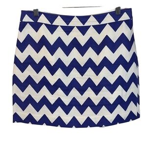 Kate Spade New York Blue White Chevron Linen Mini Skirt Size 8 Zip Back